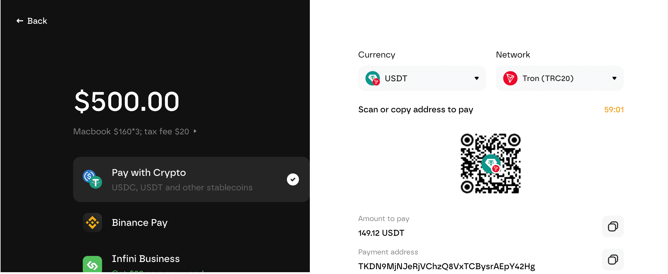 Screenshot: flat fee checkout experience