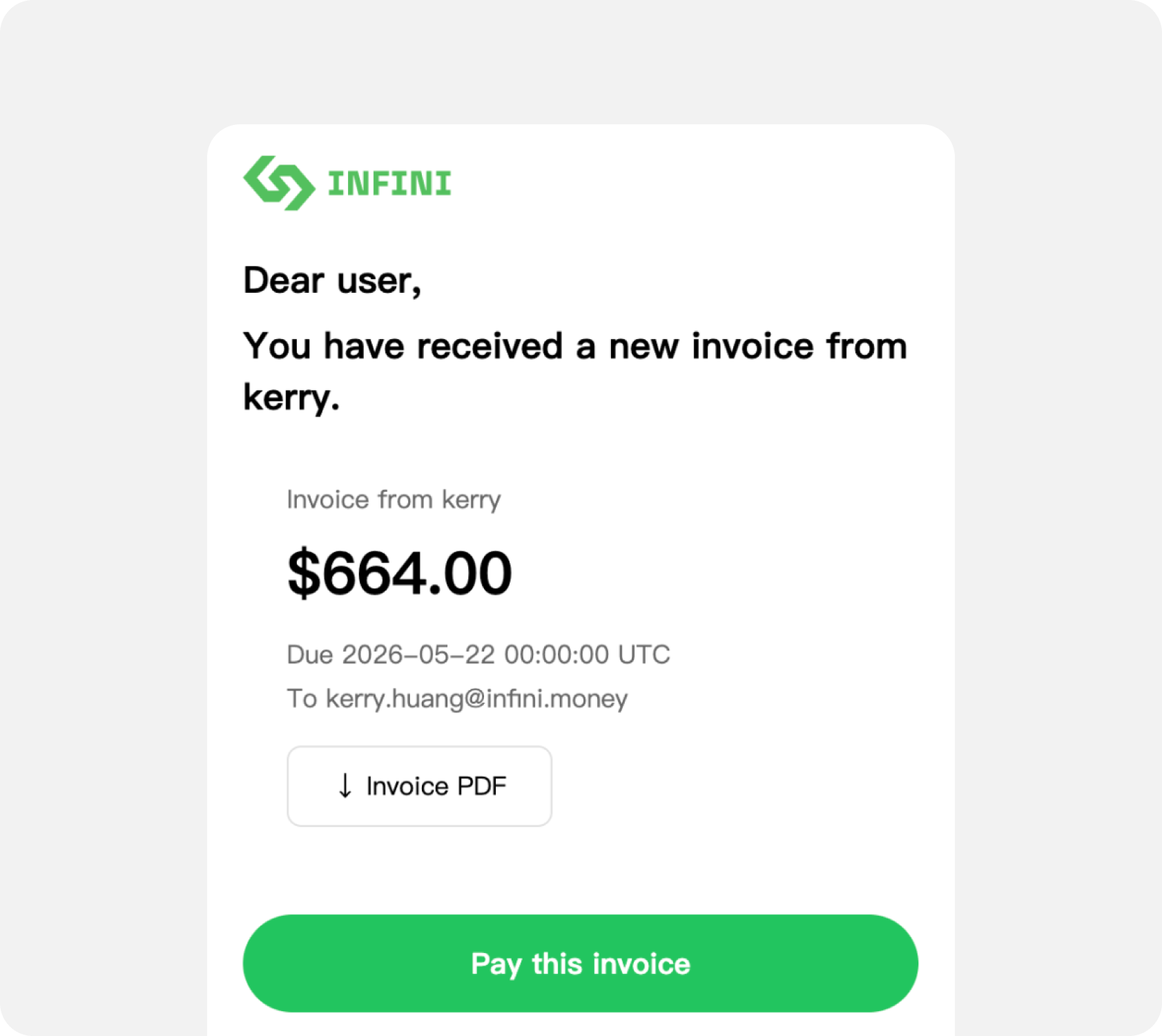 Preview of the Infini checkout screen