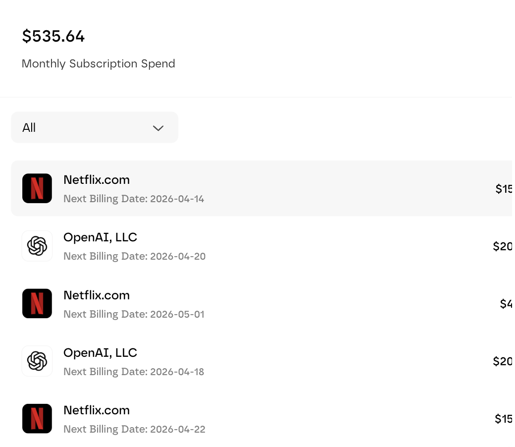 Screenshot: subscriptions and spend optimization
