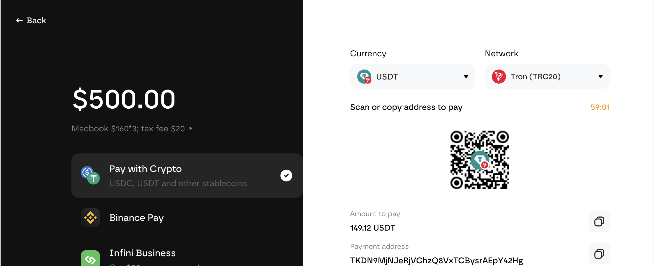 Screenshot: flat fee checkout experience