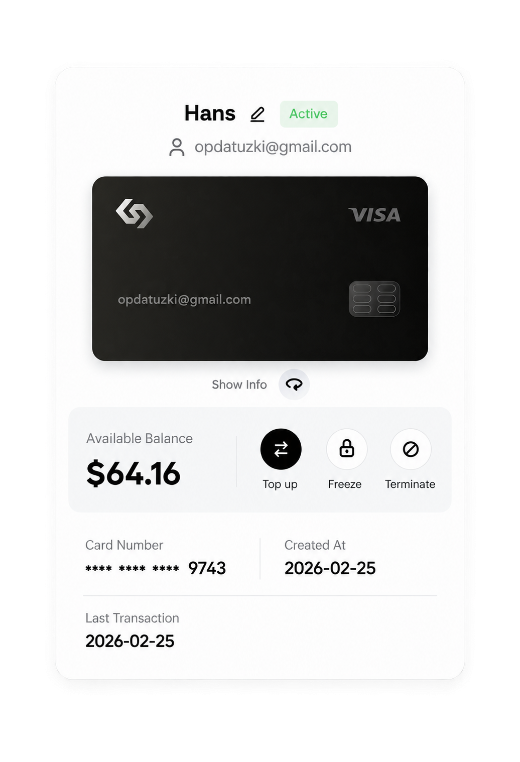 Infini corporate card details